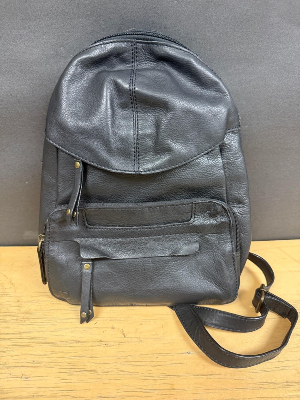 Vintage Black Leather Backpack Purse by Børn